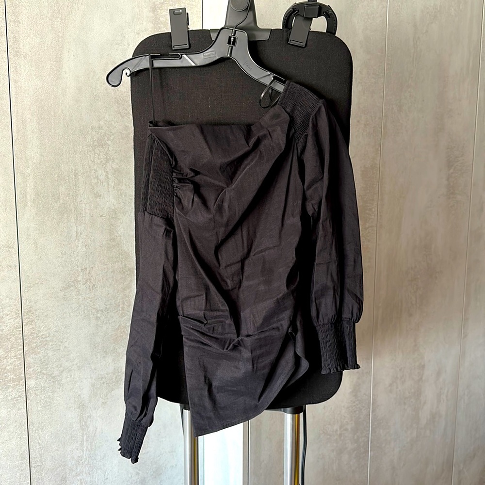 Zara Black Rushed Off the Shoulder Gathered Blouse Size S